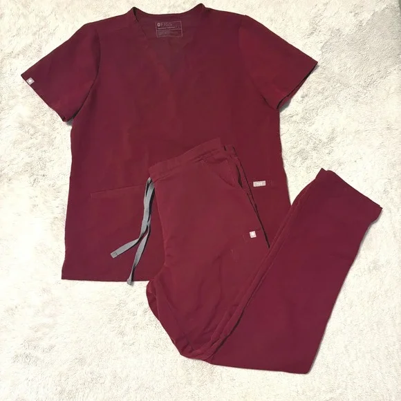 FIGS Women Scrub Set Casma Top LARGE Yola Pants MEDIUM Burgundy Maroon - Picture 1 of 9